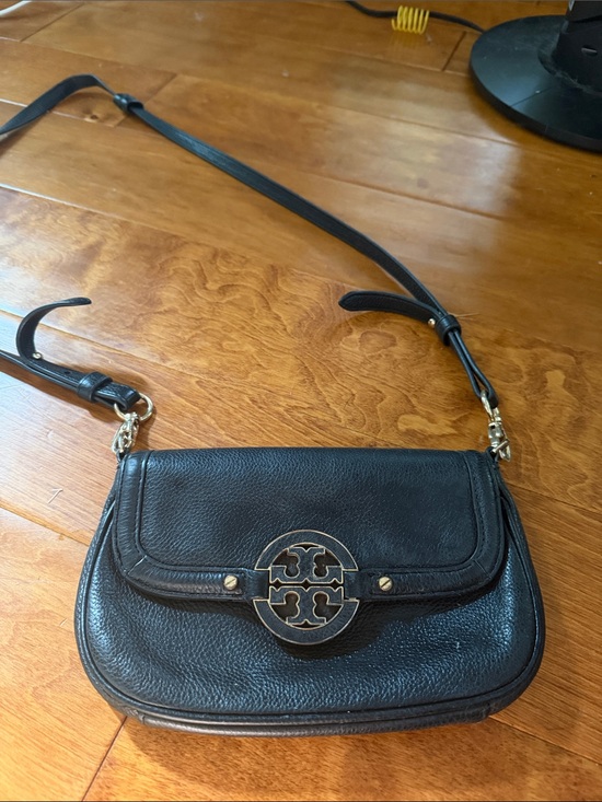 Tory Burch Handbags - Tory Burch Black Leather Crossbody Bag with Gold-Tone Logo Accent